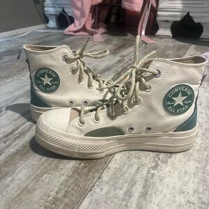 Converse Women's Platform Shoes in Cream and Green